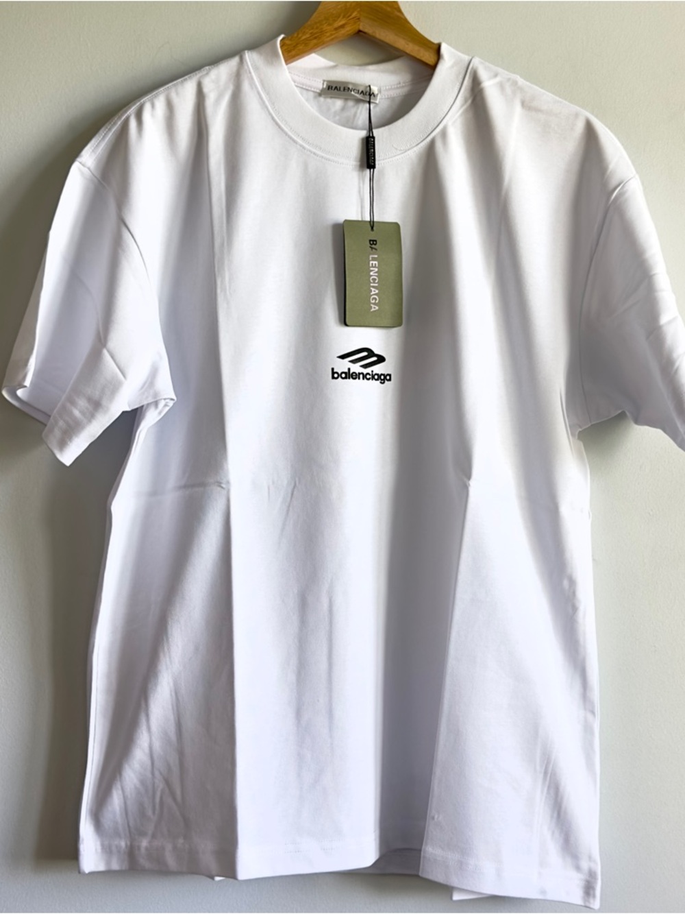 Balenciaga White Short-Sleeve Logo Tee with Black Emblem - Picture 2 of 9